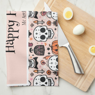 Rosa Halloween Bus eller godis Anpassningsbar Fami Kökshandduk