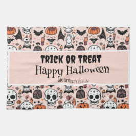 Rosa Halloween Bus eller godis Anpassningsbar Fami Kökshandduk