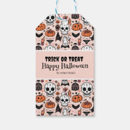 Rosa Halloween Bus eller godis Anpassningsbar Fami Presentetikett