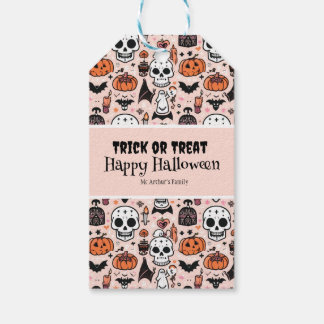 Rosa Halloween Bus eller godis Anpassningsbar Fami Presentetikett