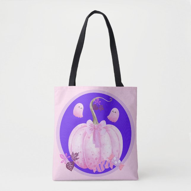 Rosa Halloween Coquette Pumpa med Spöken Tygkasse (Framsida)