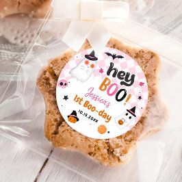 Rosa Halloween Cute Ghost 1:a födelsedagen Runt Klistermärke