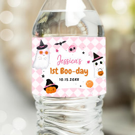Rosa Halloween Cute Ghost 1:a födelsedagen Vattenflaskor Etikett