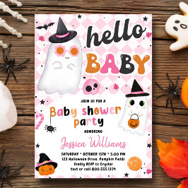 Rosa Halloween Cute Ghost Baby Shower Inbjudningar