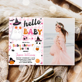 Rosa Halloween Cute Ghost Baby Shower Photo Inbjudningar