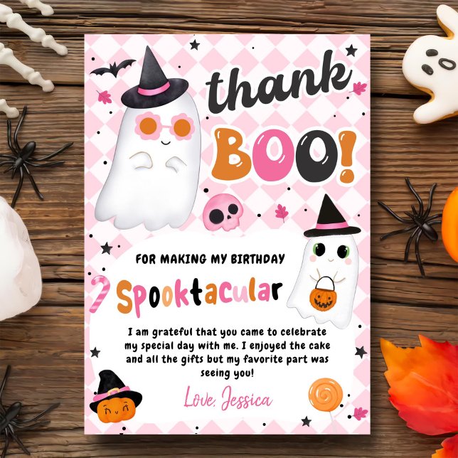 Rosa Halloween Cute Ghost Birthday Tack Kort (Skapare uppladdad)