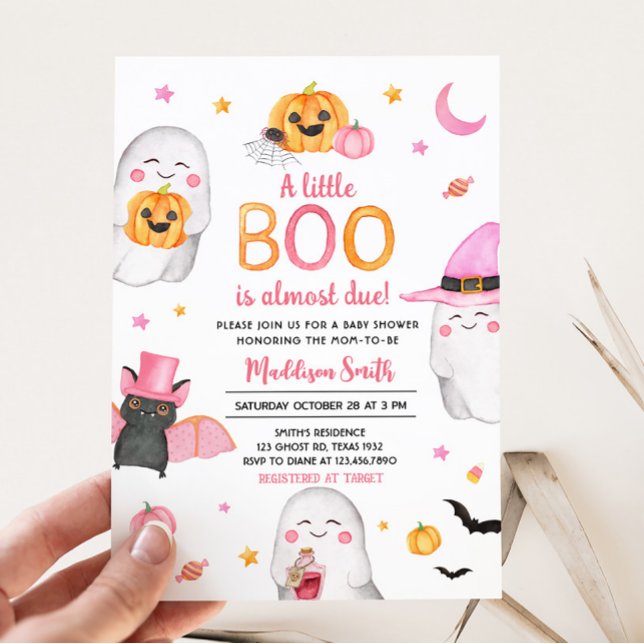 Rosa Halloween En Liten Boo Spöke Babyfirande Inbjudningar (Pink A Little Boo Ghost Baby Shower Invitation)