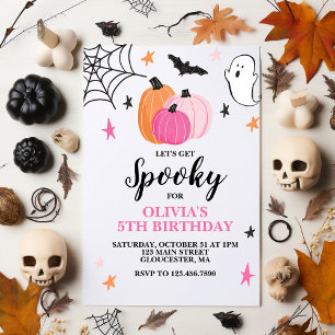 Rosa Halloween-festlig födelsedagsinbjudan för fli Inbjudningar