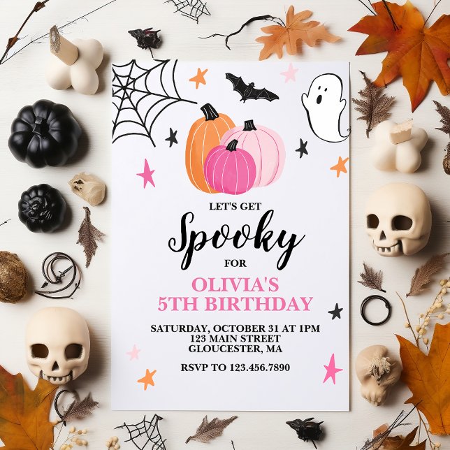 Rosa Halloween-festlig födelsedagsinbjudan för fli Inbjudningar (Skapare uppladdad)
