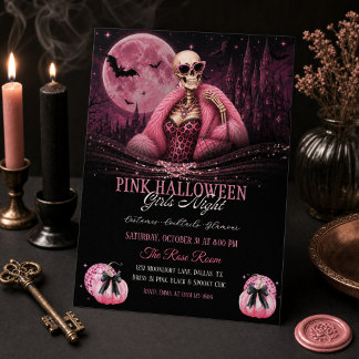 Rosa Halloween Flickor Natt Glamour Skelett Inbjudningar