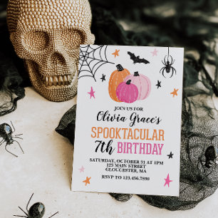 Rosa Halloween-födelsedagsfest för tjejer Inbjudningar