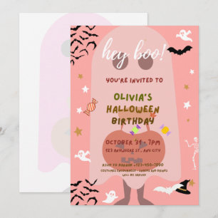 rosa Halloween födelsedagsfest inbjudan för barn