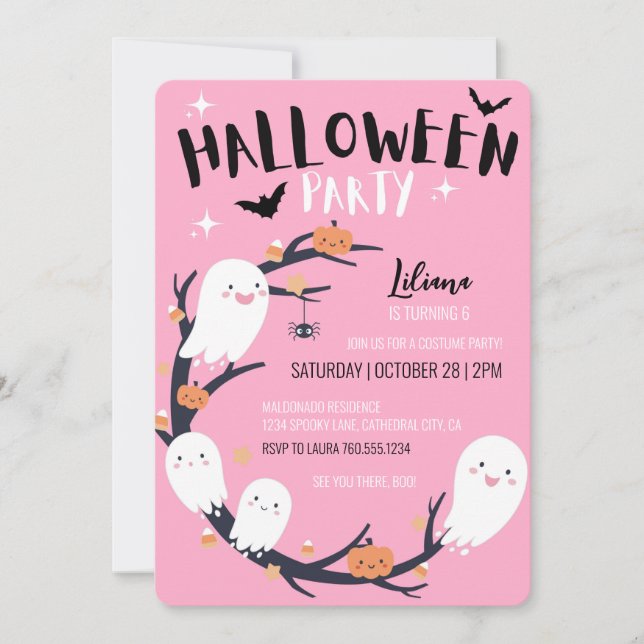 Rosa Halloween-Födelsedagsfest Inbjudningar (Framsida)