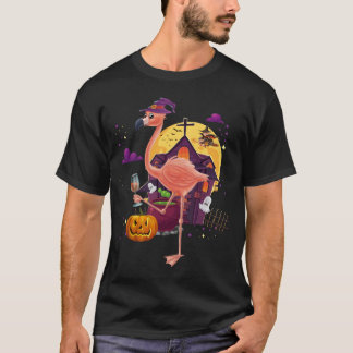 Rosa Halloween för pumpa för Flamingohäxavin dräkt T Shirt