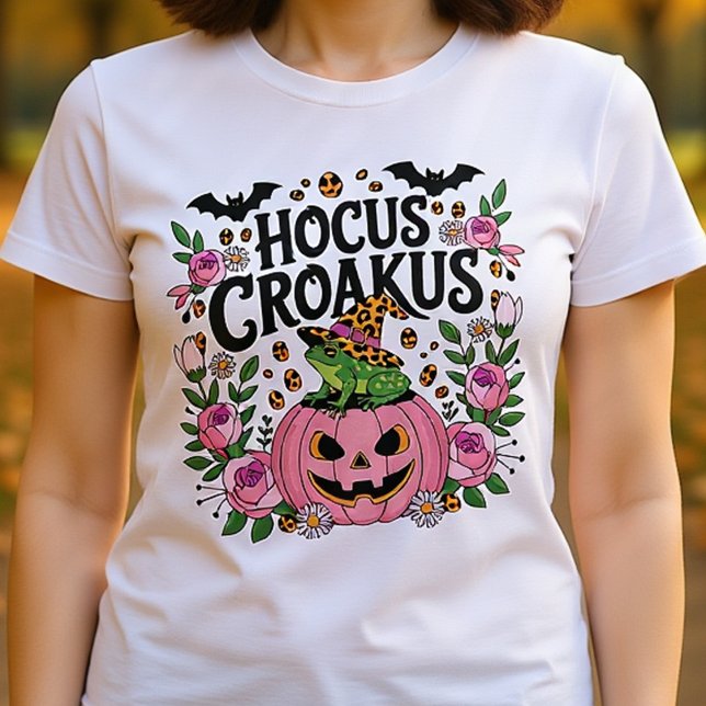 Rosa Halloween Frog Hocus Croakus T Shirt (Skapare uppladdad)