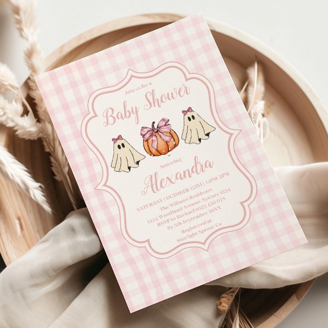 Rosa Halloween Ghost Bow Girl Baby Shower Inbjudningar (Skapare uppladdad)