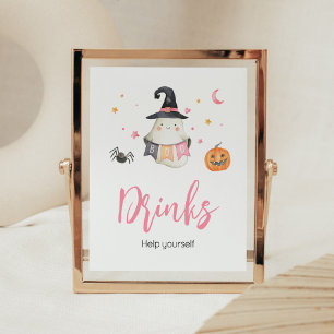 Rosa Halloween Ghost Little Boo Baby Shower Drinks Poster