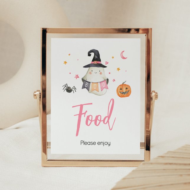 Rosa Halloween Ghost Little Boo Baby Shower Food Poster (Little Boo Baby Shower Food Sign)