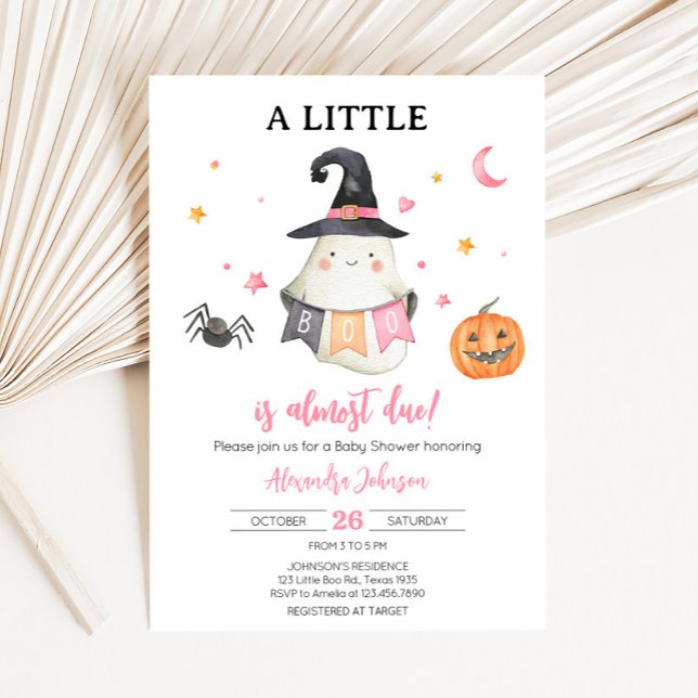 Rosa Halloween Ghost Little Boo Baby Shower Inbjudningar (Halloween Baby Shower Invitation
)