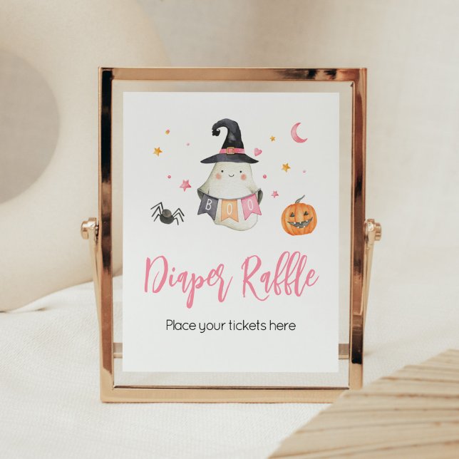 Rosa Halloween Ghost Little Boo Baby Shower Poster (Little Boo Baby Shower Diaper Raffle Sign)