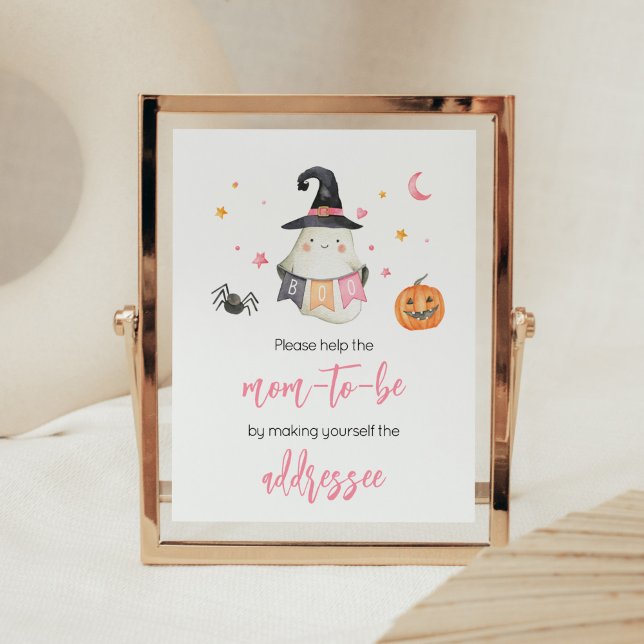 Rosa Halloween Ghost Little Boo Kuvert Station Poster (Little Boo Baby Shower Envelope Station Sign)