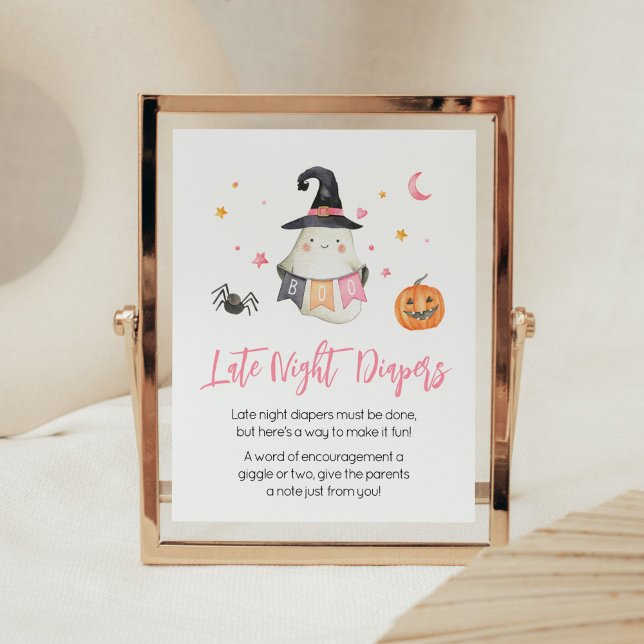 Rosa Halloween Ghost Little Boo Late Night Diaper Poster (Little Boo Baby Shower Late Night Diapers Sign)