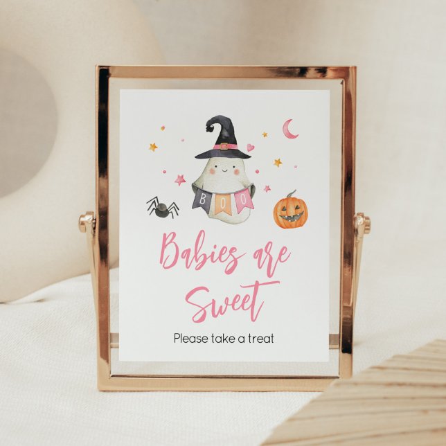 Rosa Halloween Ghost Little Boo Spädbarn är Sweet Poster (Little Boo Baby Shower Babies are Sweet Sign)