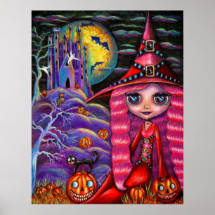 Rosa Halloween häxaaffisch Poster