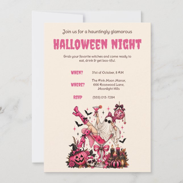 Rosa Halloween-inbjudan Inbjudningar (Framsida)