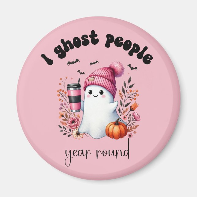 Rosa Halloween-invertera kaffespökestetisk Magnet (Framsidan)