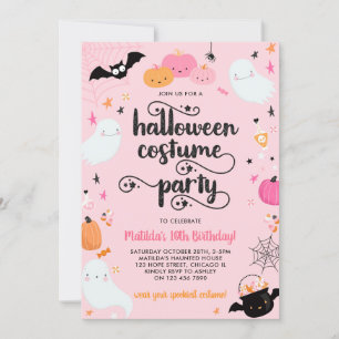 Rosa Halloween-kostymfest Gruseligt födelsedagsfir Inbjudningar