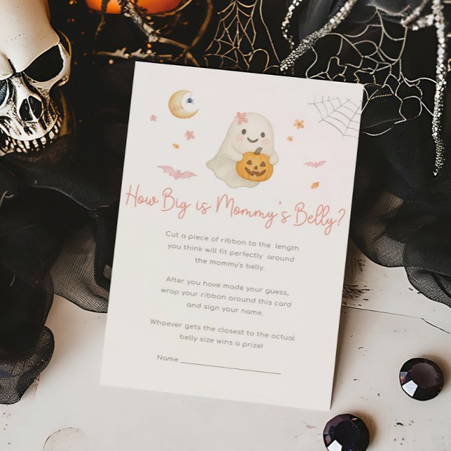 Rosa Halloween Lilla Boo Hur Stor Är Mammans Mage (Girl Little Boo Baby Shower How Big Is Mommy's Belly Game)