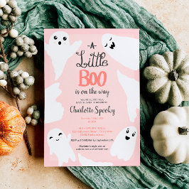 Rosa Halloween lilla boo spöken babydusch Inbjudningar