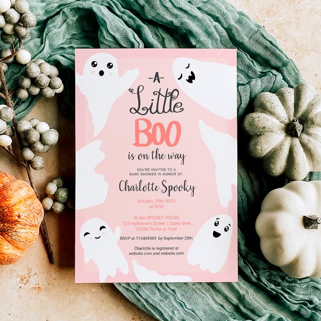 Rosa Halloween lilla boo spöken babydusch Inbjudningar (Pink Halloween little boo ghosts baby shower Invitation)