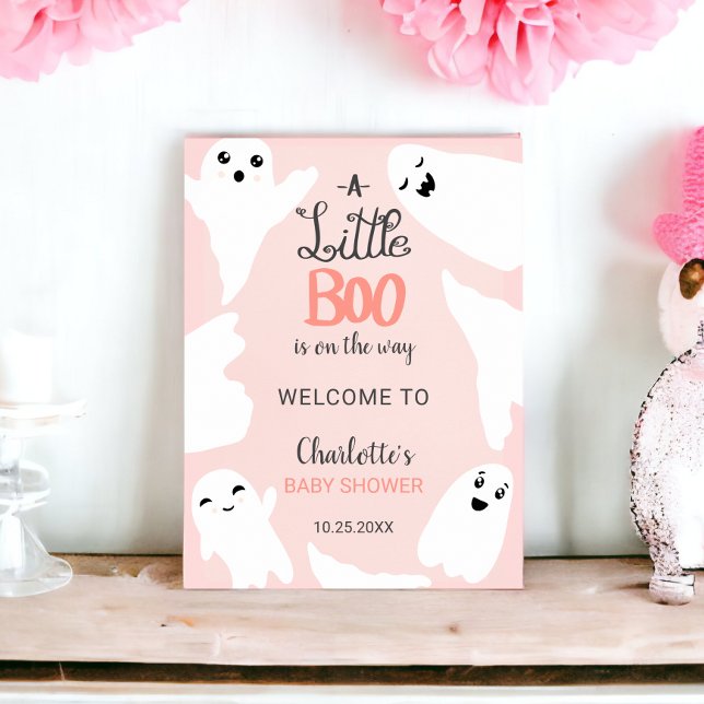Rosa Halloween lilla boo spöken babydusch Poster (Pink Halloween little boo ghosts baby shower Poster)
