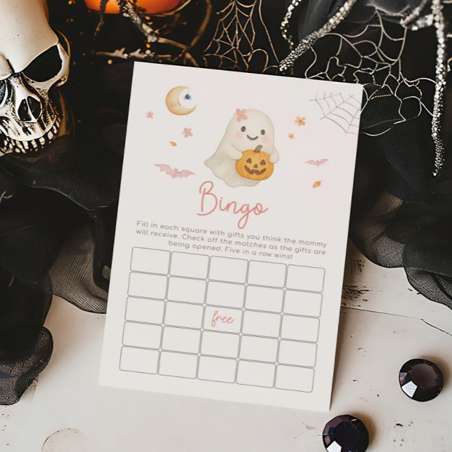 Rosa Halloween Lille Boo Bingo Spel (Girl Little Boo Baby Shower Bingo Game)