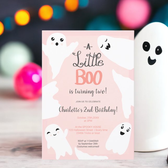 Rosa Halloween lille boo spöken 2-årsdag Inbjudningar (Pink Halloween little boo ghosts kid 2nd birthday Invitation)