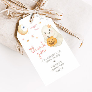Rosa Halloween Little Boo Baby Shower Favor Taggar Presentetikett