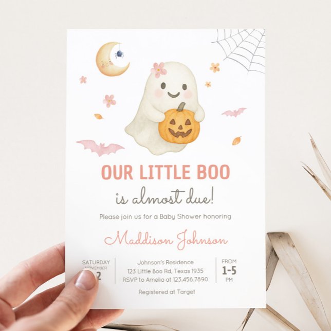 Rosa Halloween Little Boo Baby Shower Inbjudningar (Pink Little Boo Halloween Baby Shower Invitation)