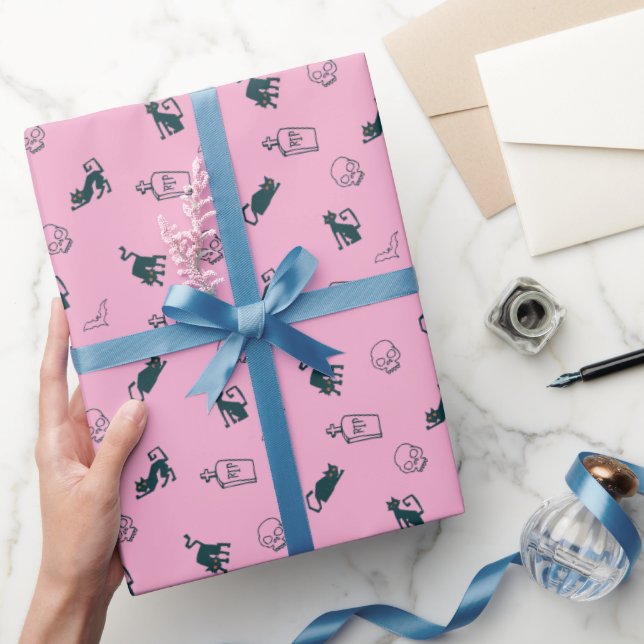 Rosa Halloween Mönster Gift Wrap 💀 Presentpapper (Gifting)