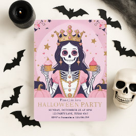 Rosa Halloween Princess Skeleton Party Julkort