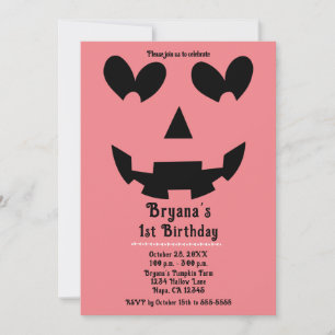 Rosa Halloween Pumpa Hjärt Ögon Födelsedagsfest Inbjudningar