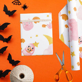 Rosa halloween pumpspöke och söt fladdermus presentpapper