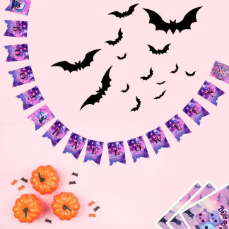 Rosa halloween söt magisk bewitchad katt vimplar