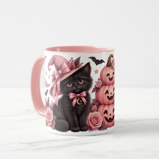 rosa halloween, söt spökmugg, coquette halloween mugg