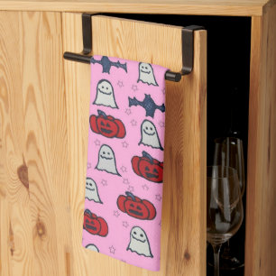 Rosa Halloween Spöken, Fladdermöss och Jack o lant Kökshandduk