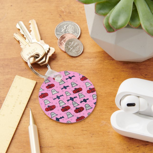 Rosa Halloween Spöken, Fladdermöss och Jack o lant Nyckelring (Skrivbord)