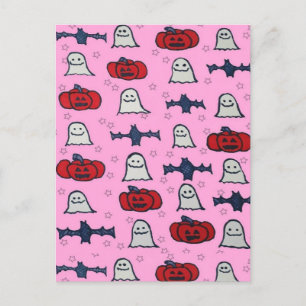 Rosa Halloween Spöken, Fladdermöss och Jack o lant Vykort