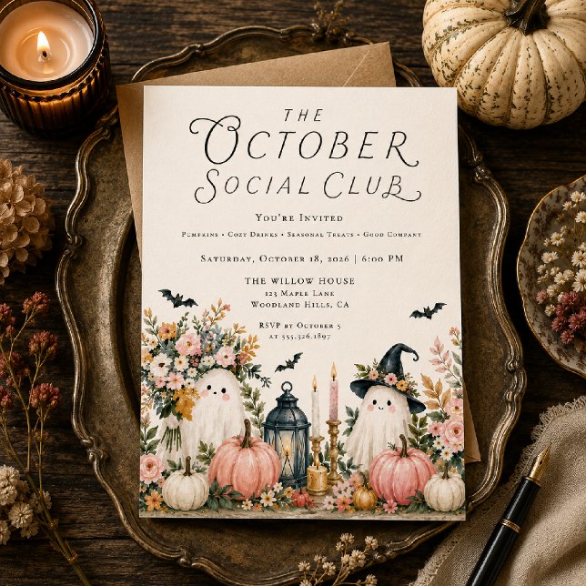 Rosa Halloween-spökfest-inbjudan Inbjudningar (Skapare uppladdad)