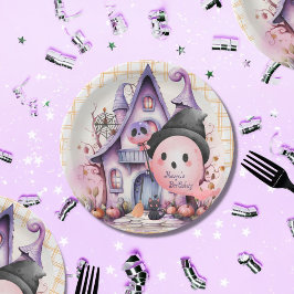 Rosa halloween spökmansion, söt födelsedag